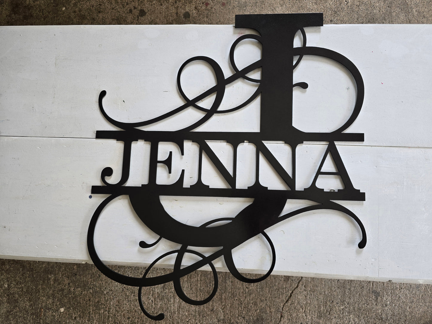 Split Letter Roman Flourish Metal Sign